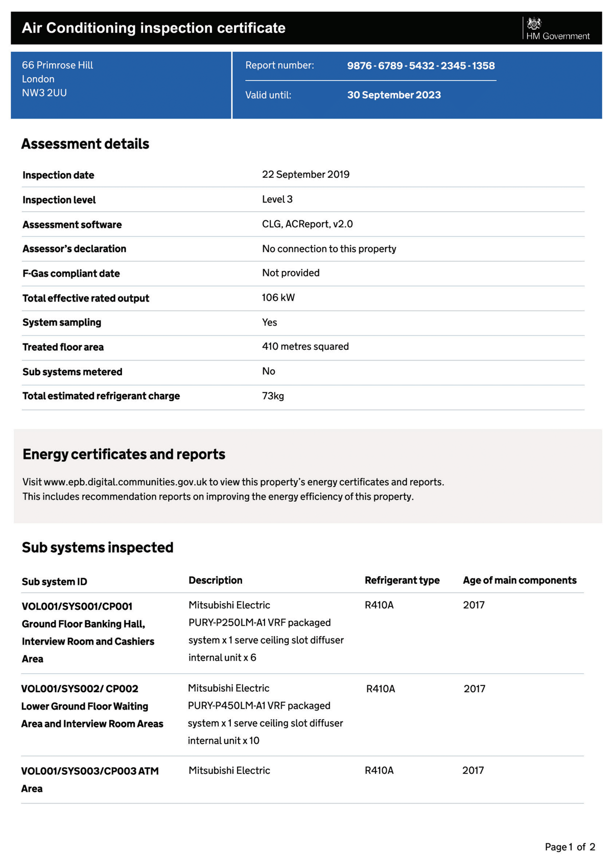 Air Conditioning Inspection Certificate